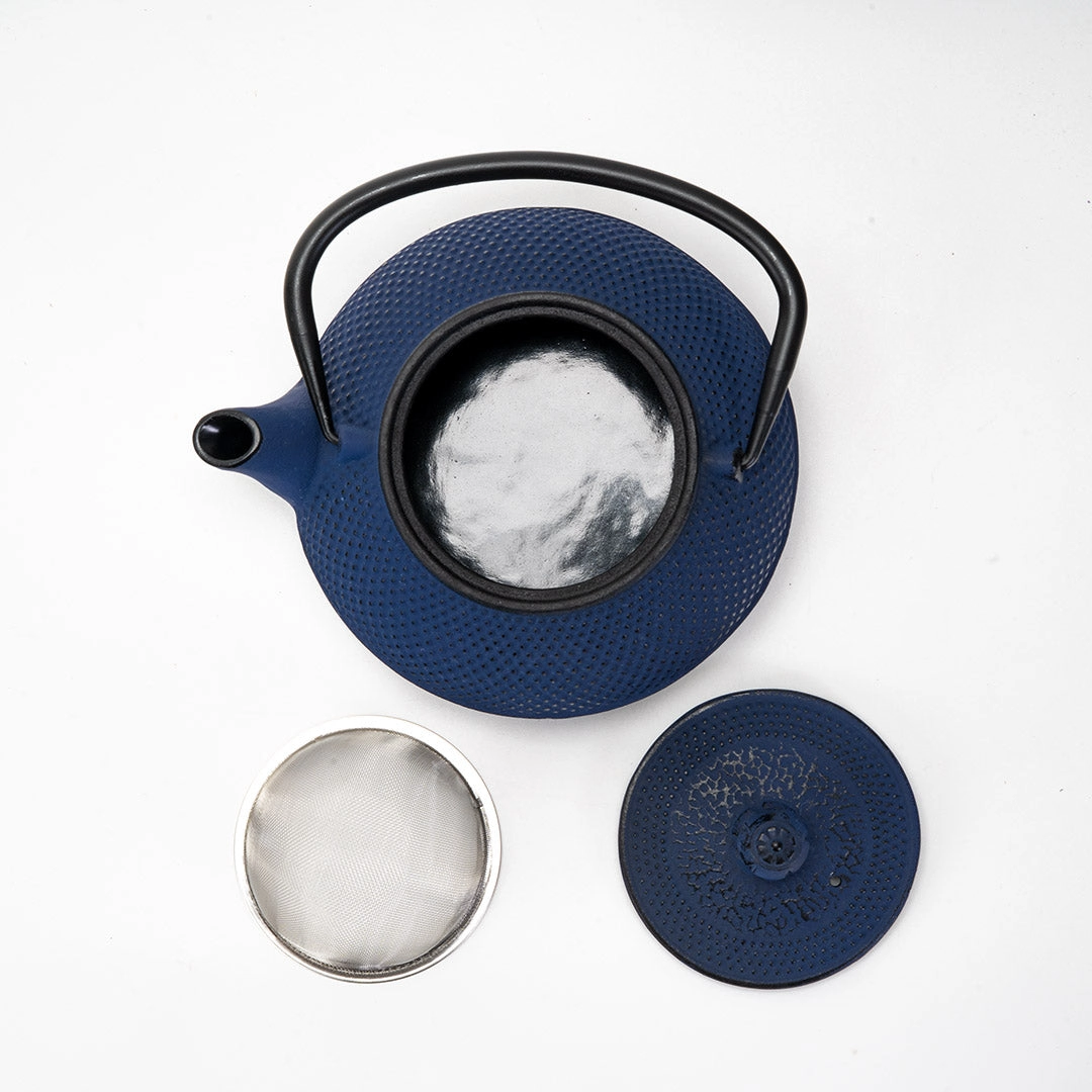 Navy Blue Hobnail Cast Iron Tea Pot