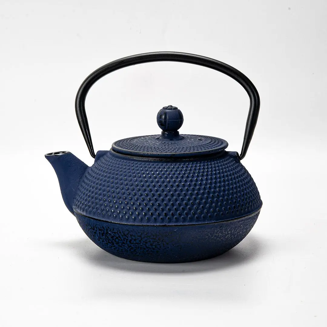 Navy Blue Hobnail Cast Iron Tea Pot